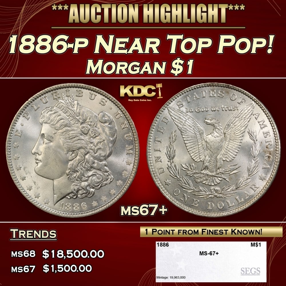 1886-p Morgan Dollar Near Top Pop! $1 ms67+ SEGS: 1886-p Near Top Pop! Morgan Dollar $1 ms67+ SEGS. 0