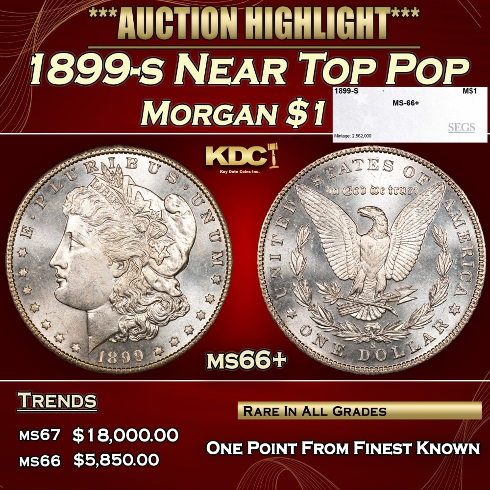 1899-s Morgan Dollar Near Top Pop $1 ms66+ SEGS: 1899-s Near Top Pop Morgan Dollar $1 ms66+ SEGS. 0