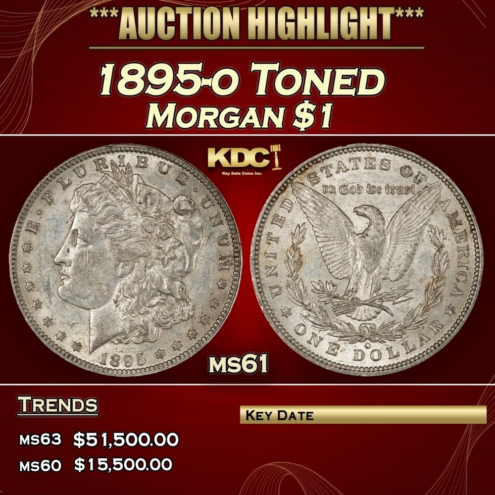 1895-o Morgan Dollar Toned $1 ms61 USCG: 1895-o Toned Morgan Dollar $1 ms61 USCG. 0