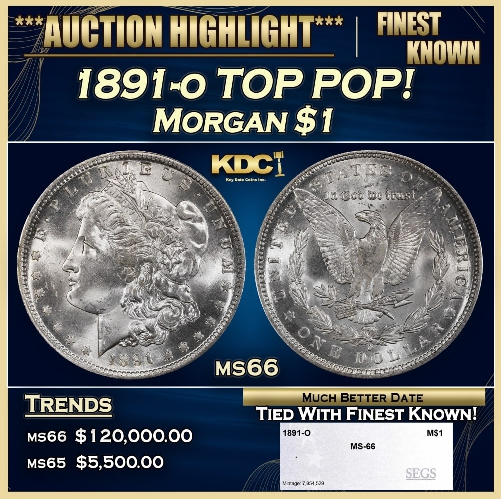 1891-o Morgan Dollar TOP POP! $1 ms66 SEGS: 1891-o TOP POP! Morgan Dollar $1 ms66 SEGS. 0