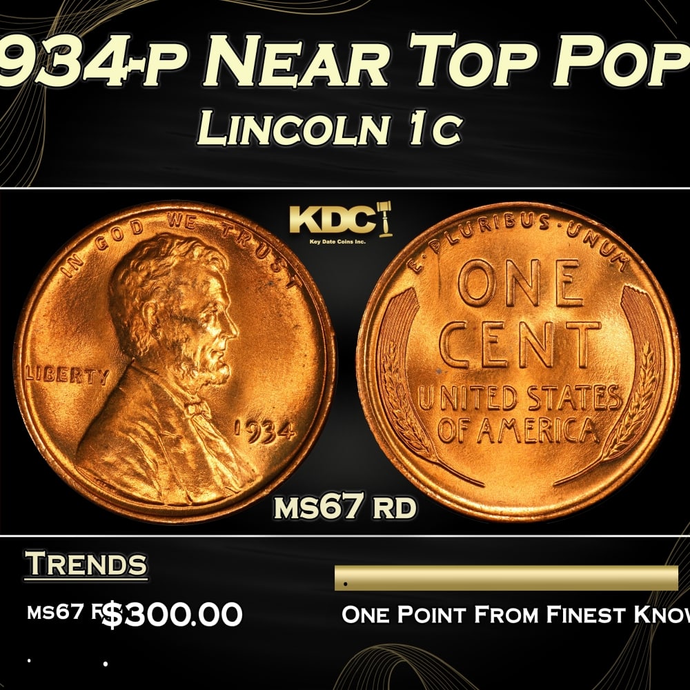 1934-p Lincoln Cent Near Top Pop 1c ms67 rd SEGS (1 of 3)