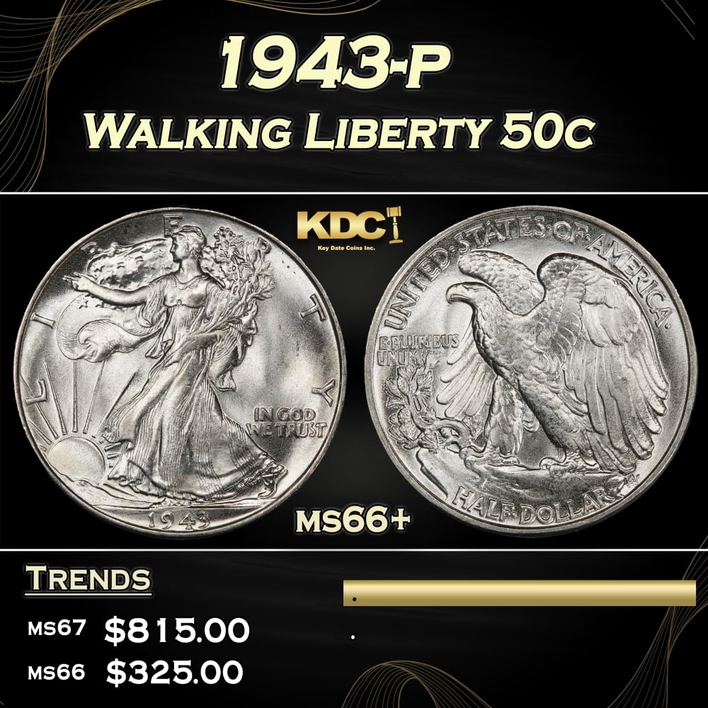 1943-p Walking Liberty Half Dollar 50c ms66+ SEGS: 1943-p Walking Liberty Half Dollar 50c ms66+ SEGS. 0