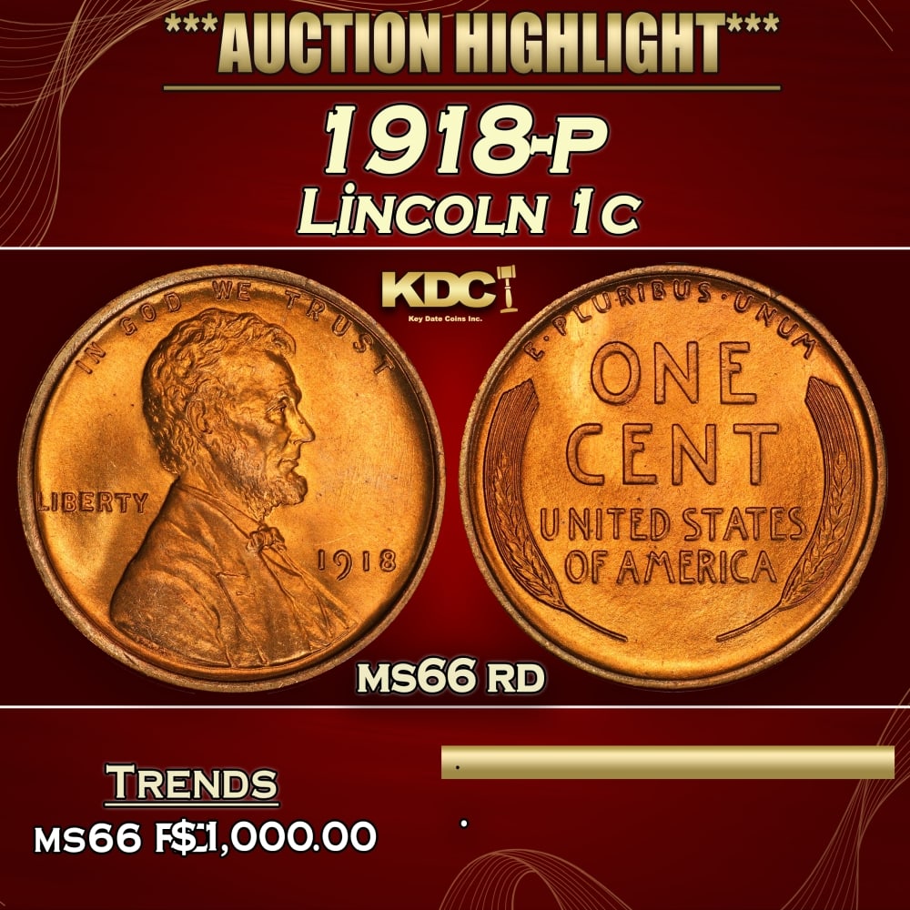 1918-p Lincoln Cent 1c ms66 rd SEGS: 1918-p Lincoln Cent 1c ms66 rd SEGS. 0