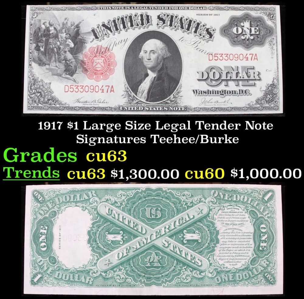 1891 Tillman/Morgan $1 Treasury Note Grades Select AU: 1891 Tillman/Morgan $1 Treasury Note Grades Select AU.