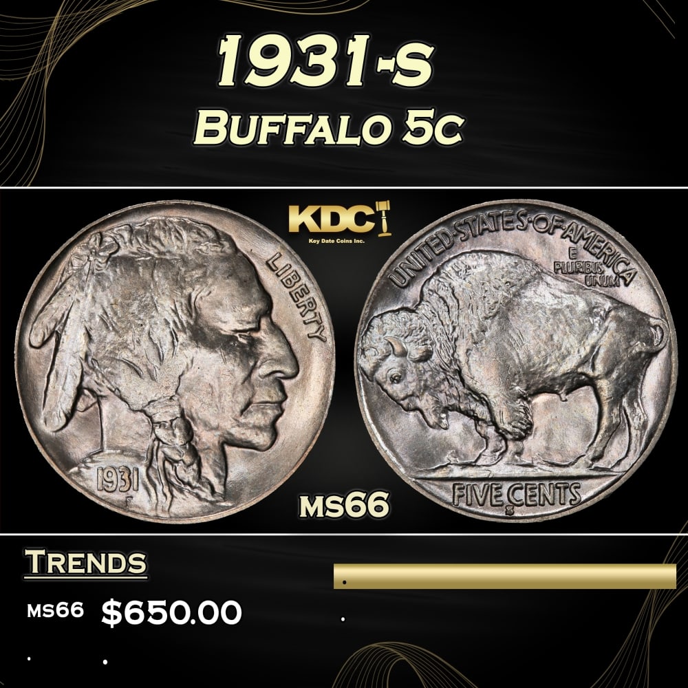 1931-s Buffalo Nickel 5c Grades ms66: 1931-s Buffalo Nickel 5c Grades ms66.