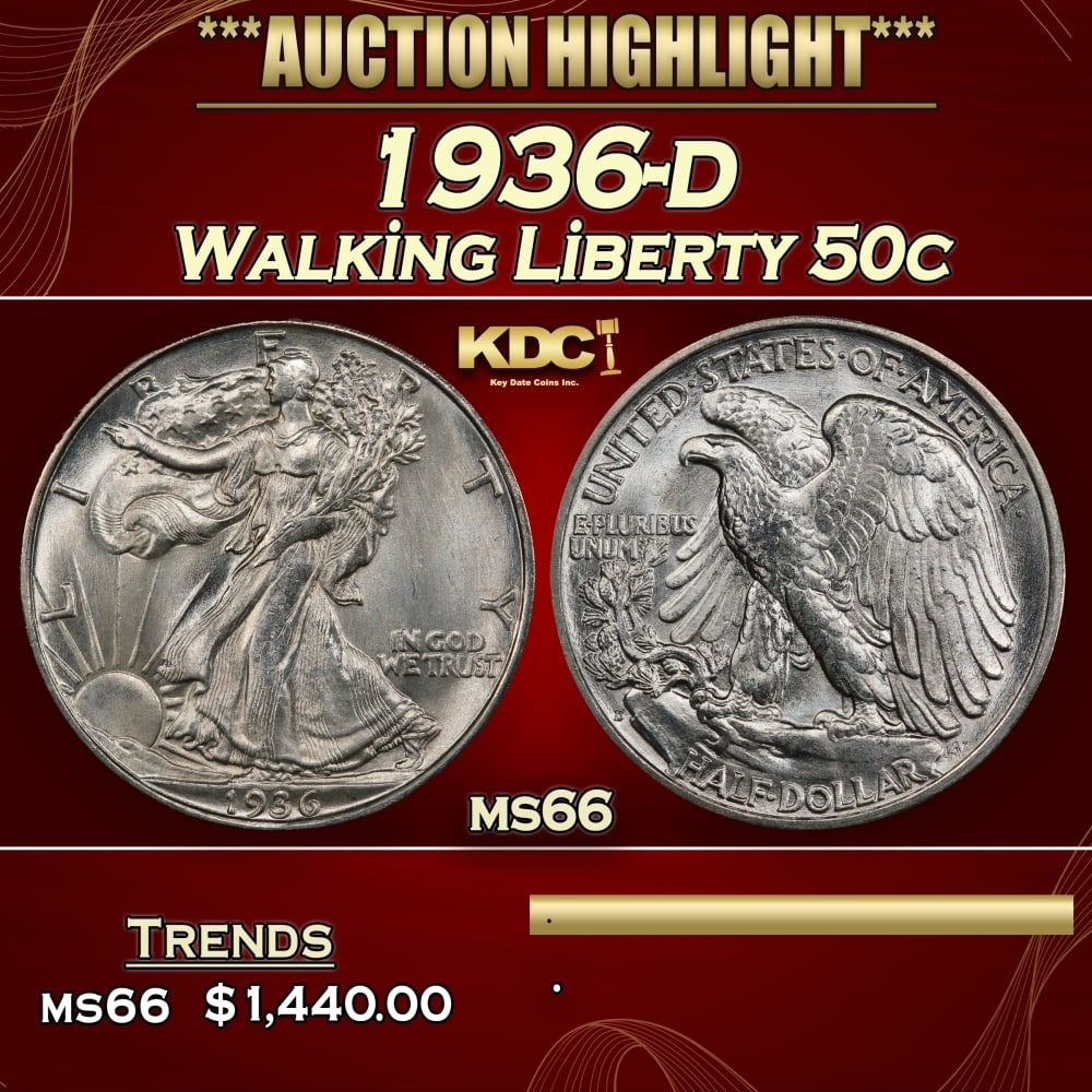 1936-d Walking Liberty Half Dollar 50c ms66 SEGS: 1936-d Walking Liberty Half Dollar 50c ms66 SEGS.