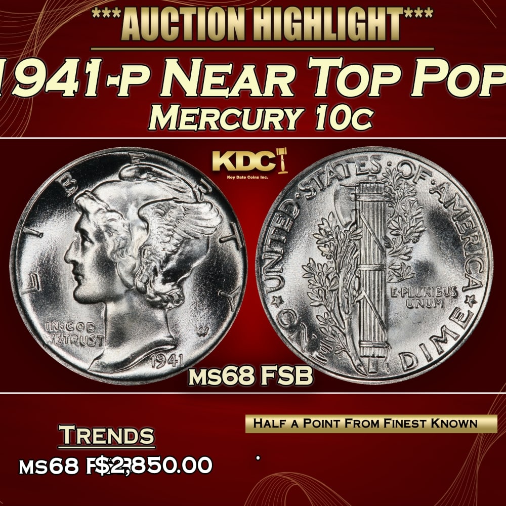 1941-p Mercury Dime Near Top Pop! 10c ms68 FSB SEGS (1 of 3)