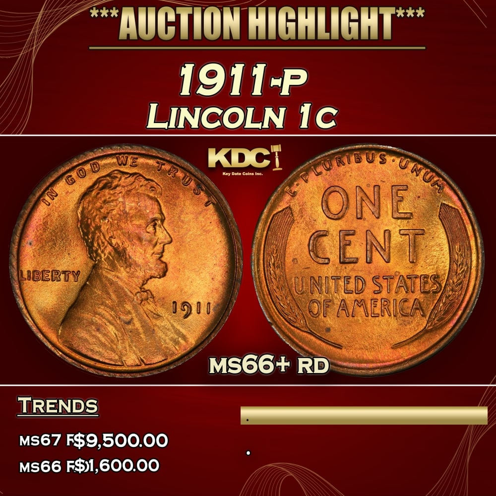 1911-p Lincoln Cent 1c ms66+ rd SEGS (1 of 3)