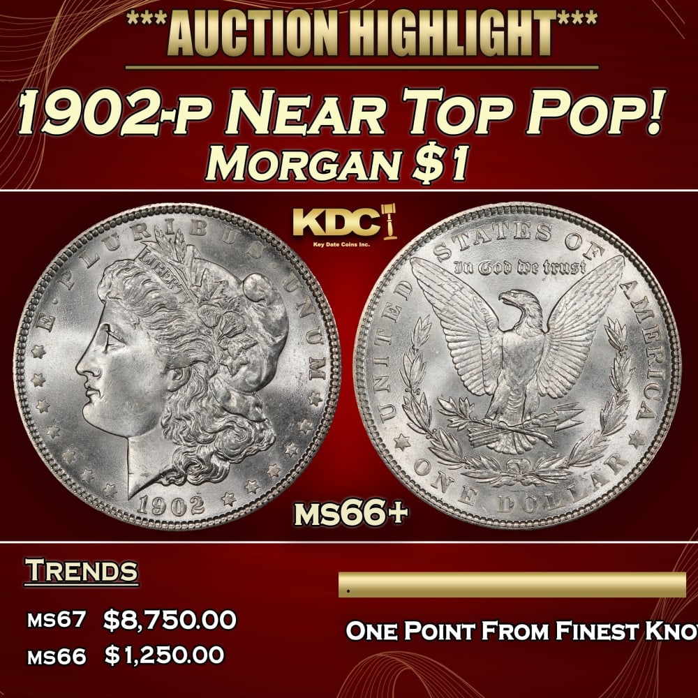 1902-p Morgan Dollar Near Top Pop! $1 ms66+ SEGS: 1902-p Near Top Pop! Morgan Dollar $1 ms66+ SEGS. 0
