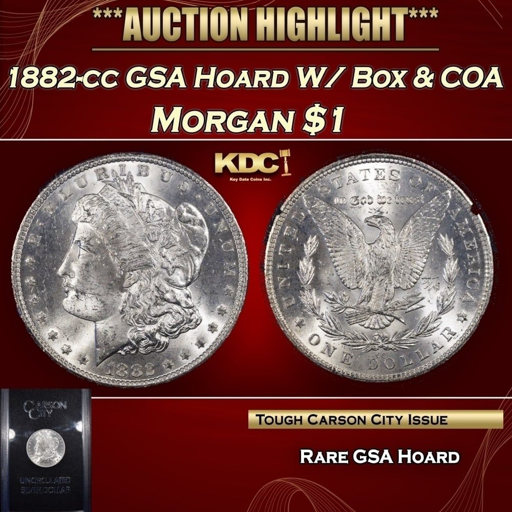1882-cc Morgan Dollar GSA Hoard W/ Box & COA $1 Grades n/a: 1882-cc GSA Hoard W/ Box & COA Morgan Dollar $1 Grades n/a. 0
