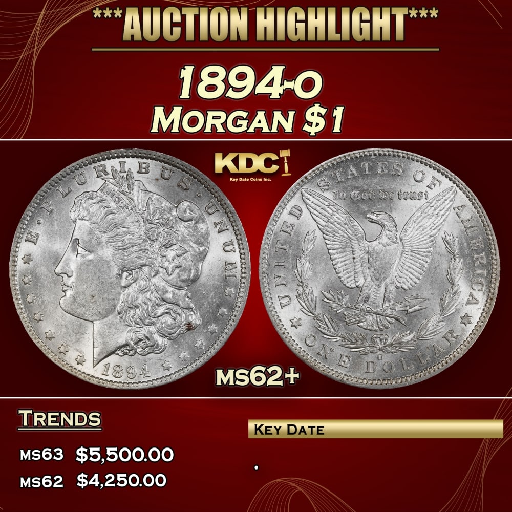 1894-o Morgan Dollar $1 ms62+ USCG: 1894-o Morgan Dollar $1 ms62+ USCG. 0