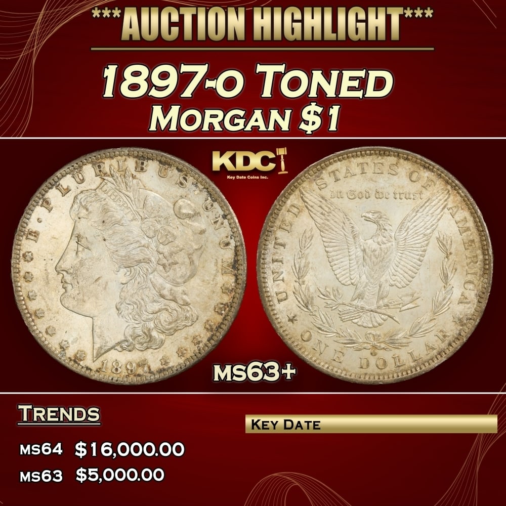 1897-o Morgan Dollar Toned $1 ms63+ USCG: 1897-o Toned Morgan Dollar $1 ms63+ USCG. 0