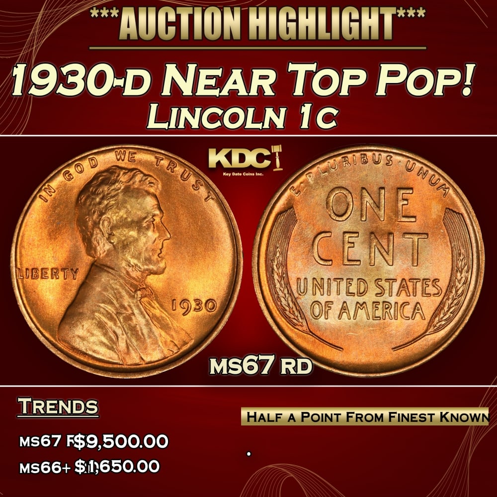 1930-d Lincoln Cent Near Top Pop! 1c ms67 rd SEGS: 1930-d Near Top Pop! Lincoln Cent 1c ms67 rd SEGS. 0