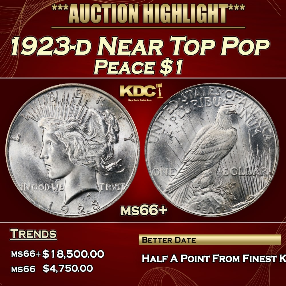 1923-d Peace Dollar Near Top Pop $1 ms66+ SEGS: 1923-d Near Top Pop Peace Dollar $1 ms66+ SEGS. 0