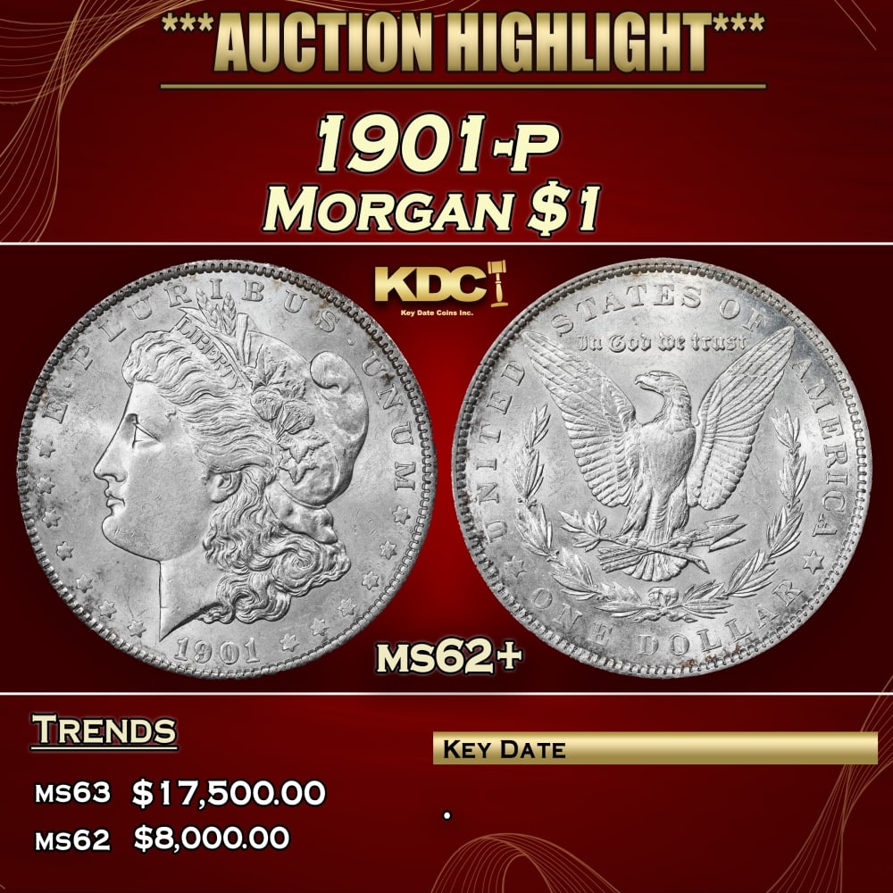 1901-p Morgan Dollar $1 ms62+ USCG: 1901-p Morgan Dollar $1 ms62+ USCG. A Key Date's Pick, Bid to Win, Don't let it get Away, you might not find its equal Coin