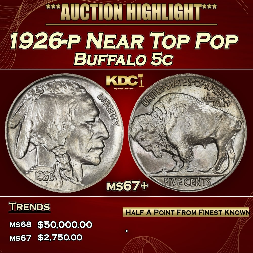 1926-p Buffalo Nickel Near Top Pop 5c ms67+ SEGS (1 of 3)