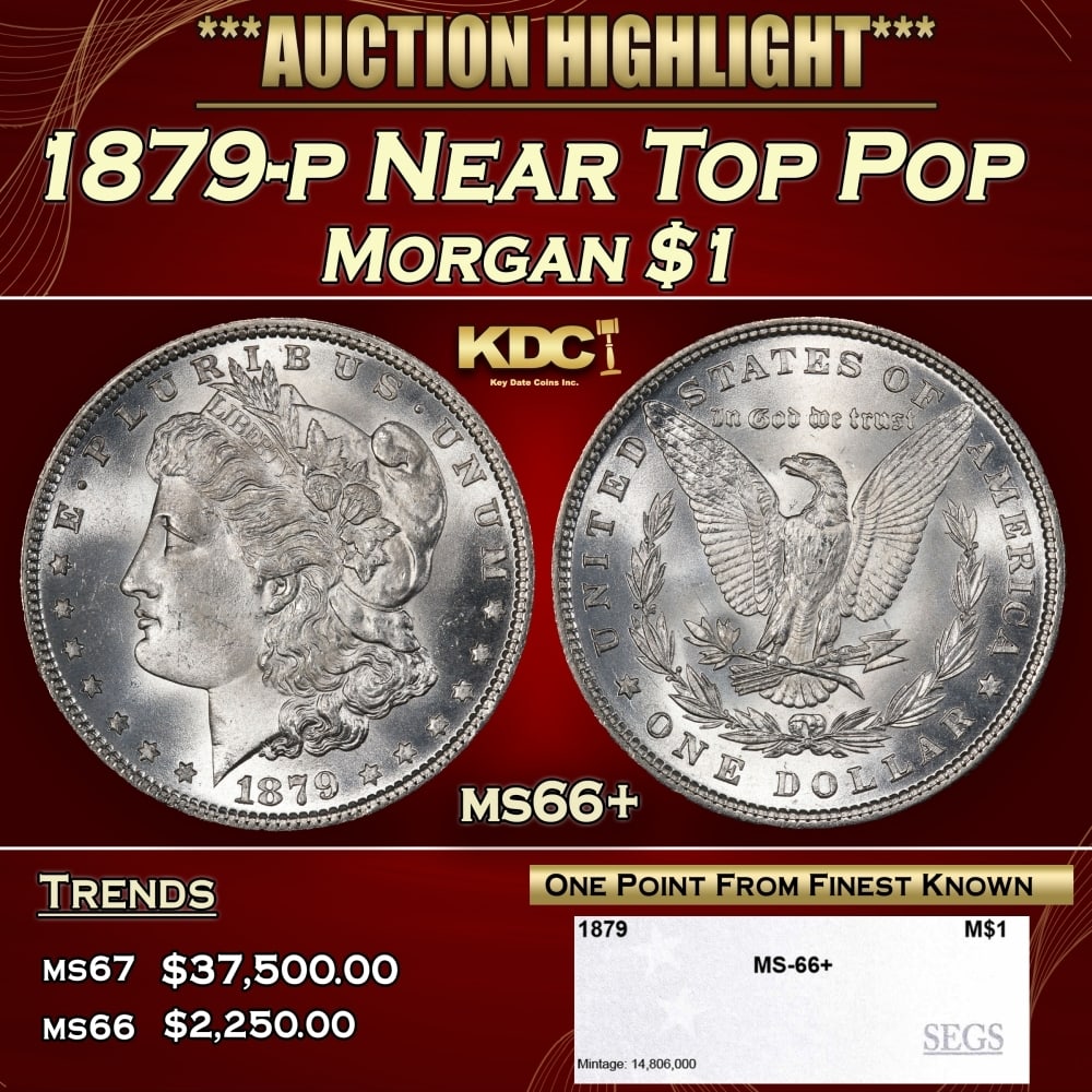 1879-p Morgan Dollar Near Top Pop $1 ms66+ SEGS: 1879-p Near Top Pop Morgan Dollar $1 ms66+ SEGS. 0