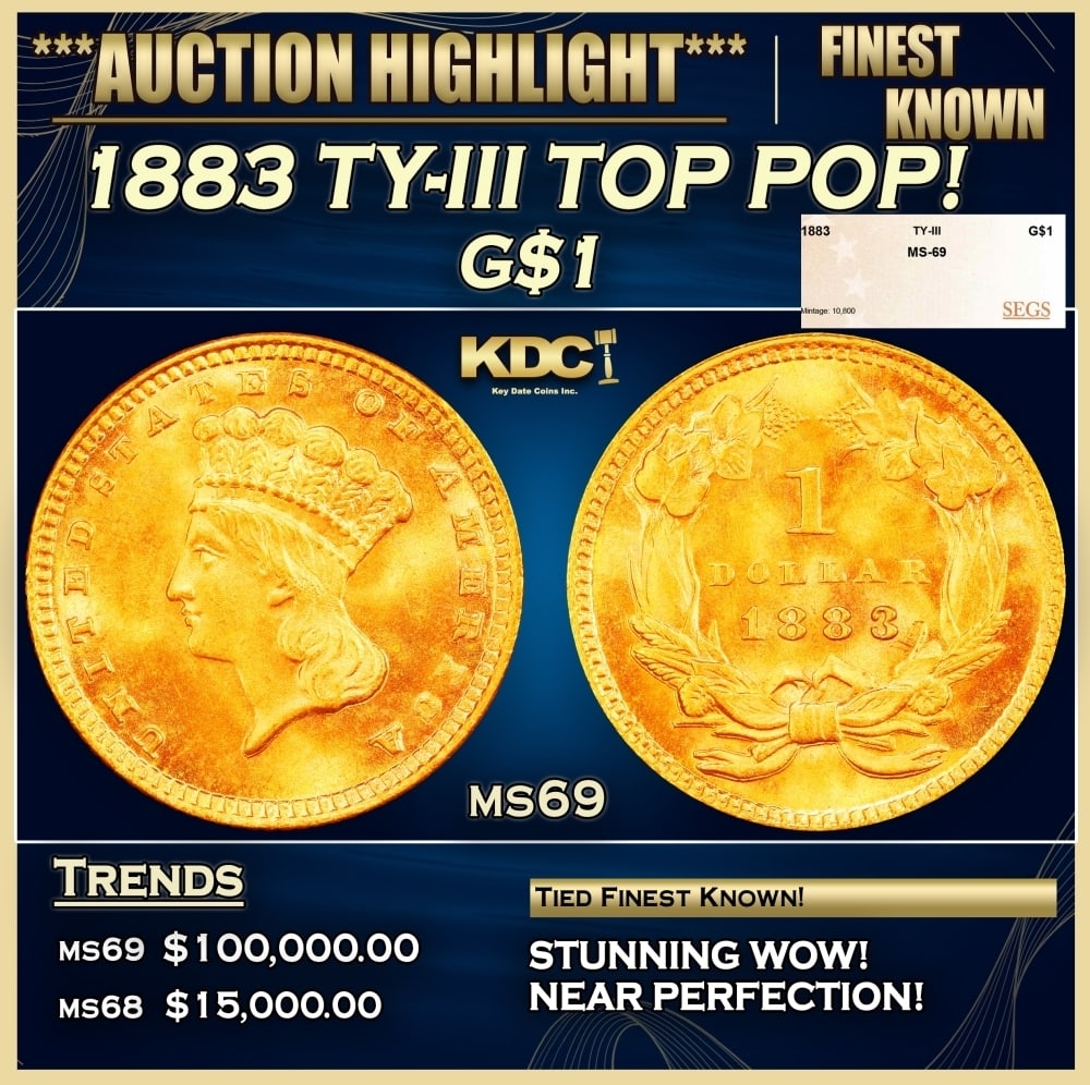 1883 Gold Dollar TY-III TOP POP! $1 ms69 SEGS (1 of 4)