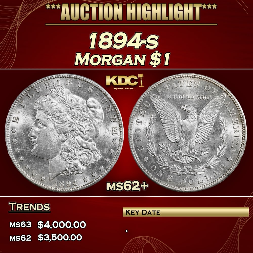 1894-s Morgan Dollar $1 ms62+ USCG: 1894-s Morgan Dollar $1 ms62+ USCG. 0