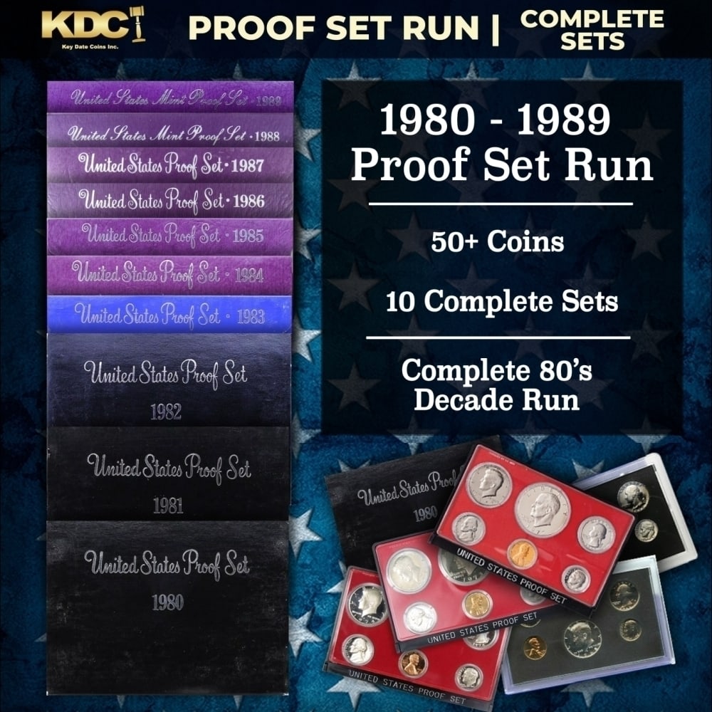 1980-1989 Full Decade Proof Set Run - 53 Coins, 10 Complete Sets (1 of 11)