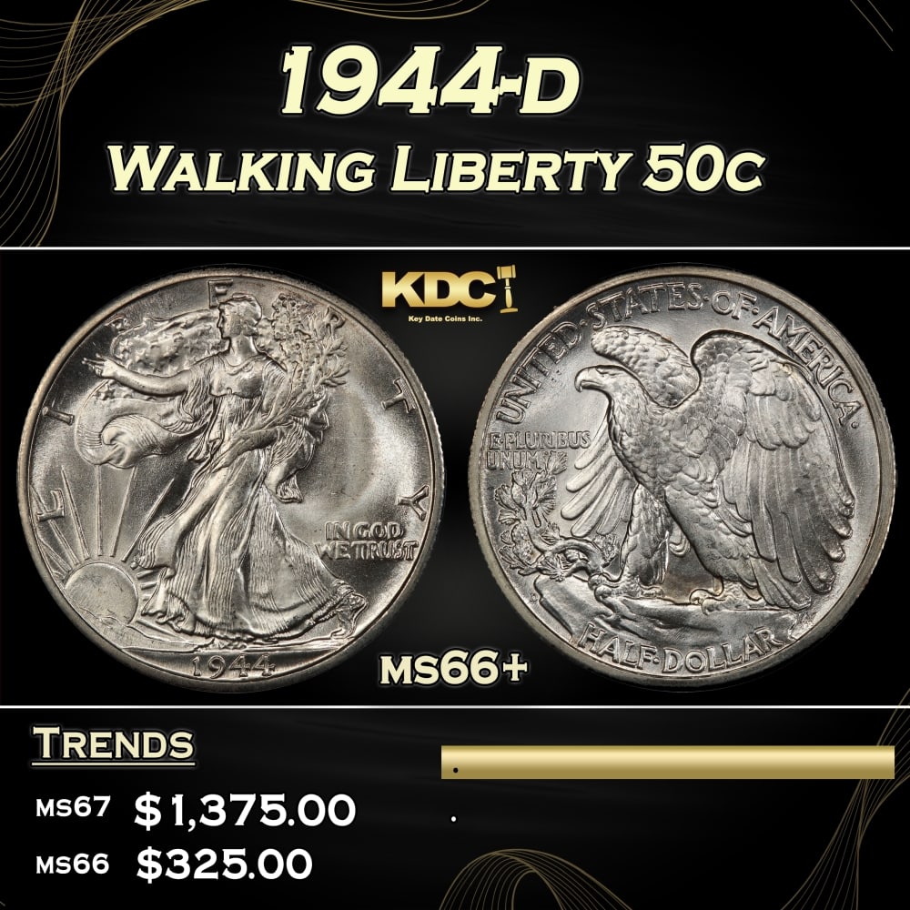 1944-d Walking Liberty Half Dollar 50c ms66+ SEGS: 1944-d Walking Liberty Half Dollar 50c ms66+ SEGS.