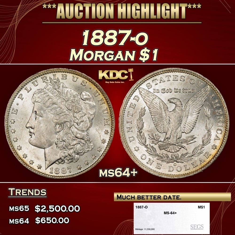 1887-o Morgan Dollar $1 ms64+ SEGS: 1887-o Morgan Dollar $1 ms64+ SEGS. 0