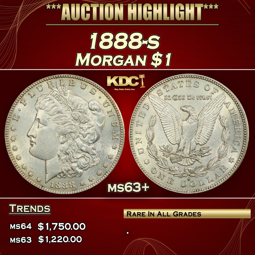1888-s Morgan Dollar $1 ms63+ USCG: 1888-s Morgan Dollar $1 ms63+ USCG. 0