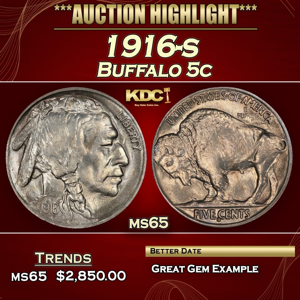 1916-s Buffalo Nickel 5c ms65 SEGS (1 of 3)