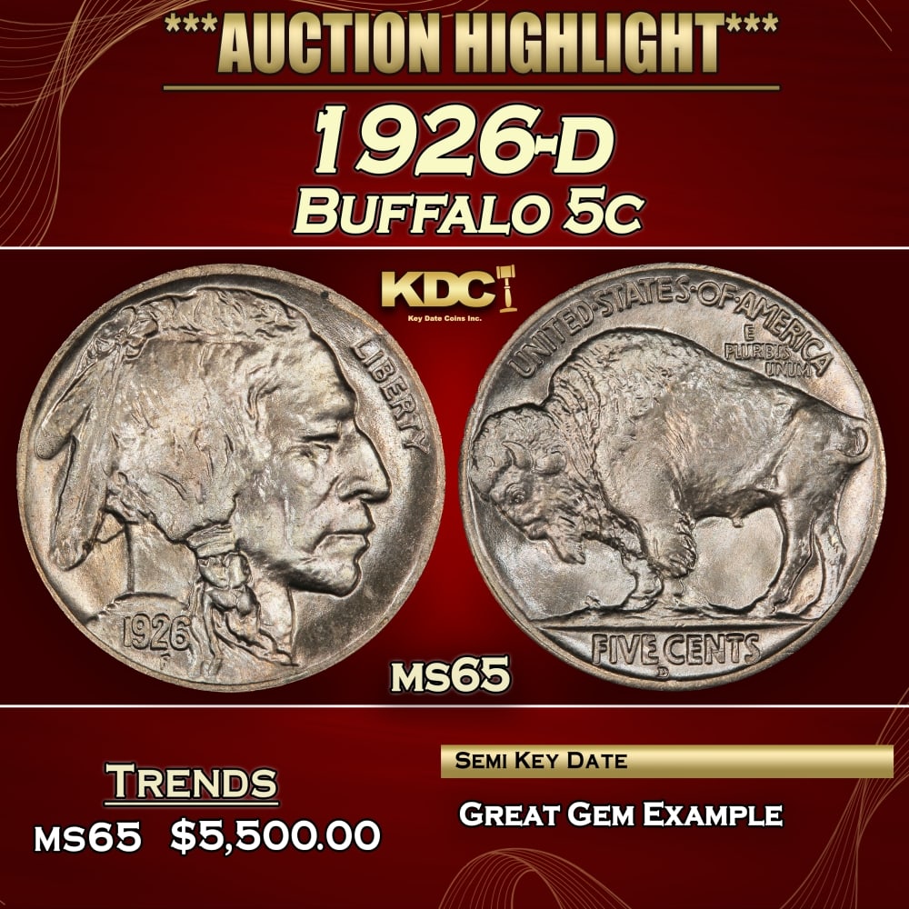 1926-d Buffalo Nickel 5c ms65 SEGS: 1926-d Buffalo Nickel 5c ms65 SEGS.