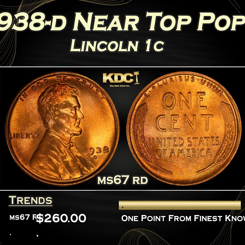 1938-d Lincoln Cent Near Top Pop 1c ms67 rd SEGS: 1938-d Near Top Pop Lincoln Cent 1c ms67 rd SEGS. 0