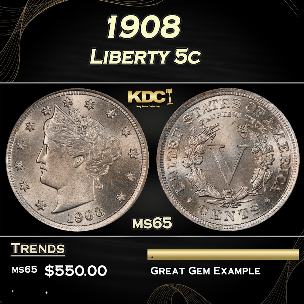 1908 Liberty Nickel 5c Grades ms65: 1908 Liberty Nickel 5c Grades ms65. 0