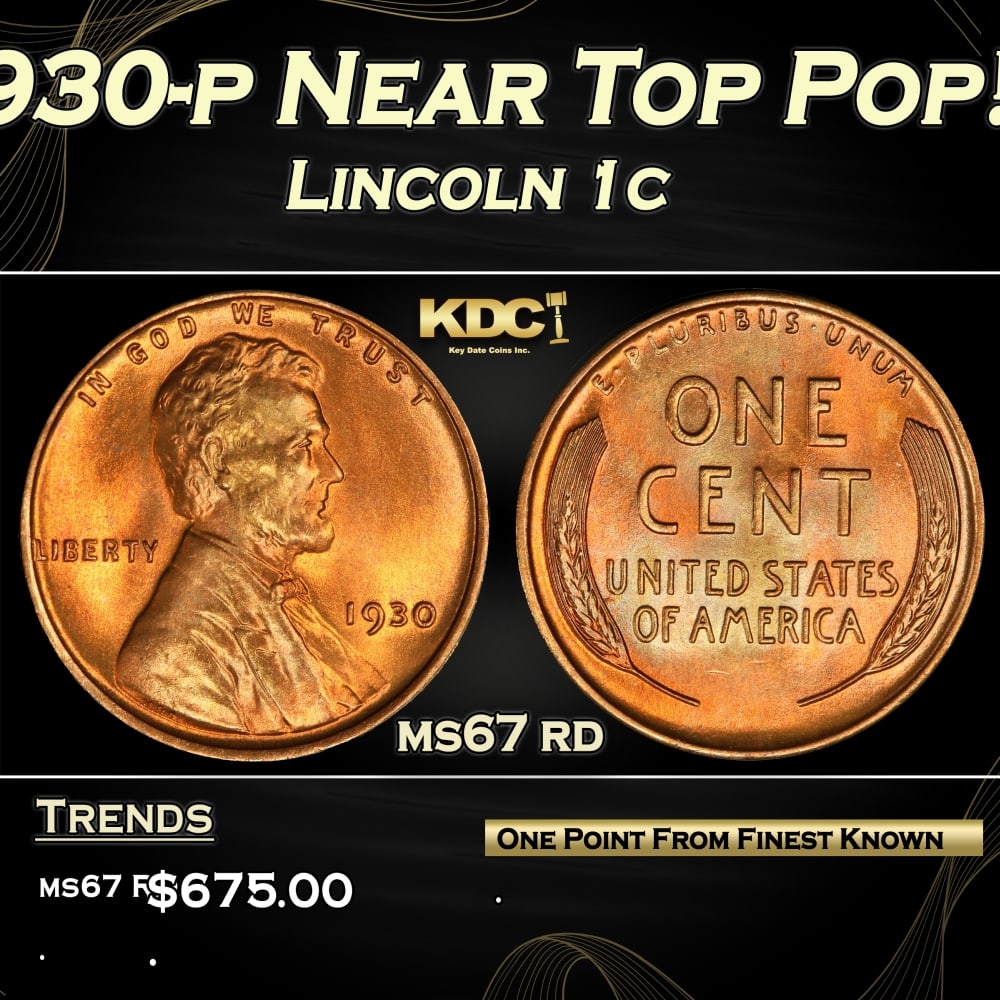 1930-p Lincoln Cent Near Top Pop! 1c ms67 rd SEGS: 1930-p Near Top Pop! Lincoln Cent 1c ms67 rd SEGS. 0