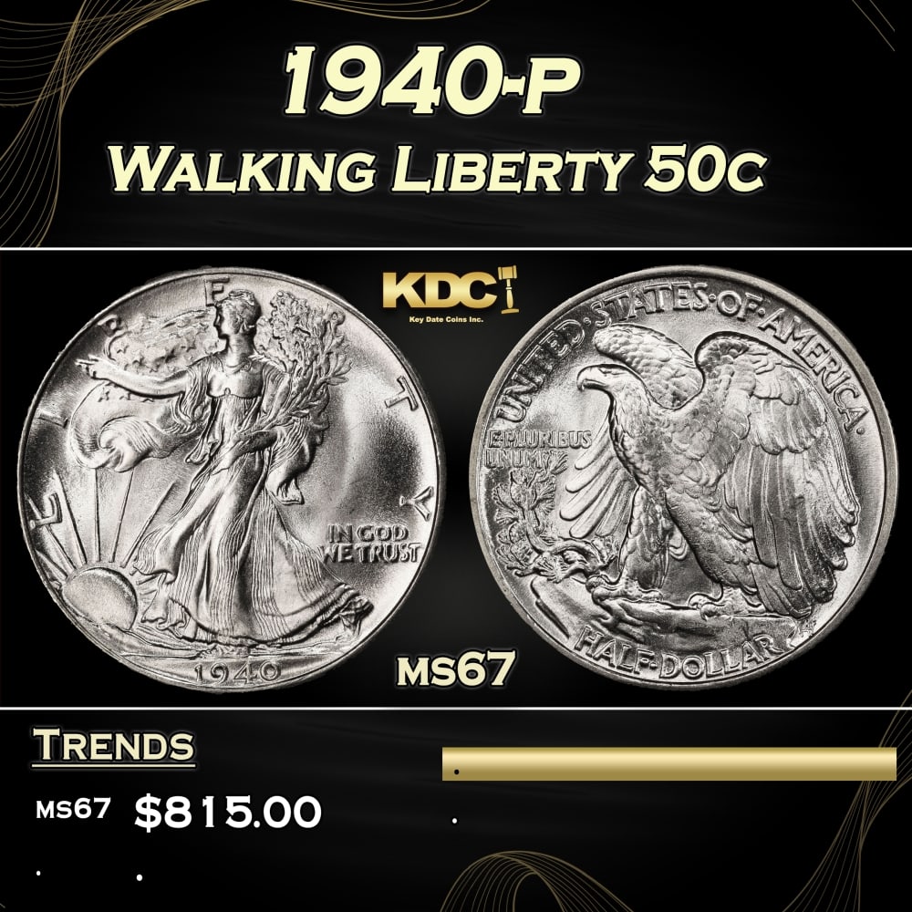 1940-p Walking Liberty Half Dollar 50c ms67 SEGS: 1940-p Walking Liberty Half Dollar 50c ms67 SEGS.