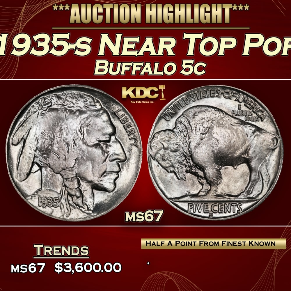 1935-s Buffalo Nickel Near Top Pop 5c ms67 SEGS: 1935-s Near Top Pop Buffalo Nickel 5c ms67 SEGS.