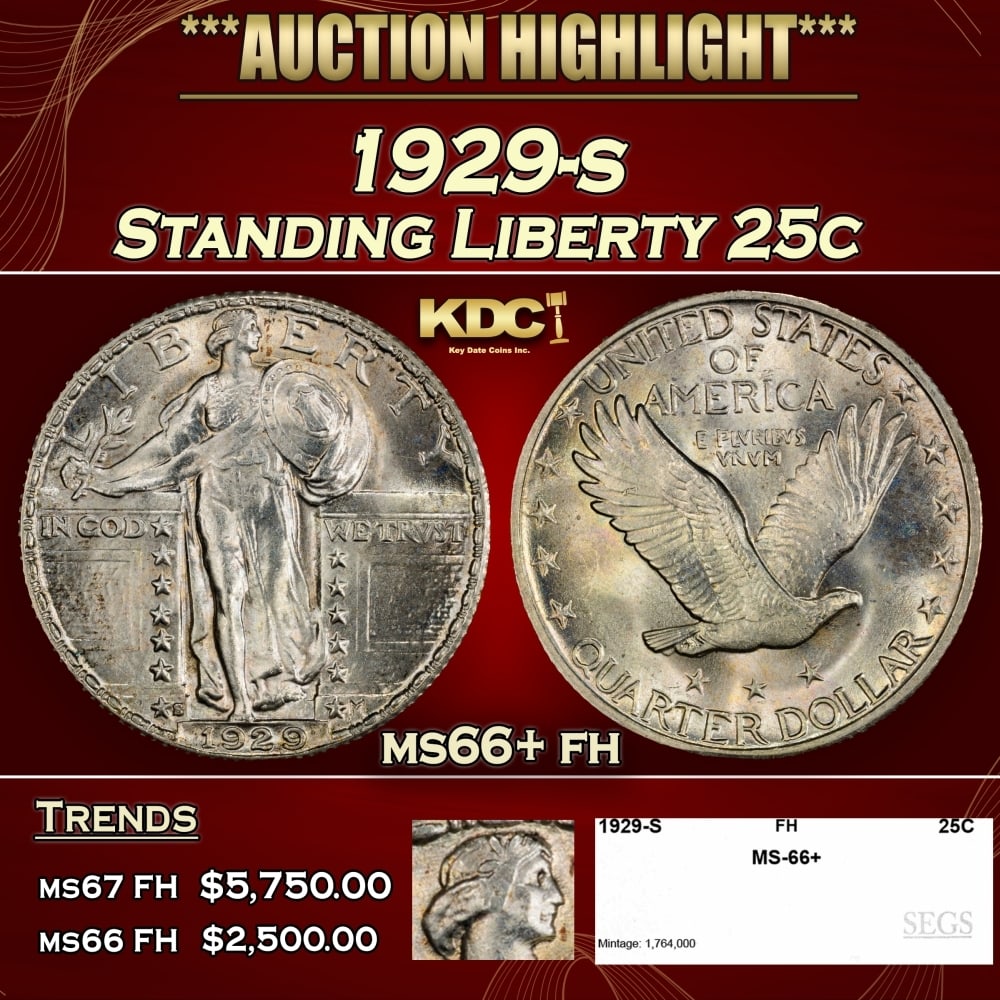 1929-s Standing Liberty Quarter 25c ms66+ fh SEGS: 1929-s Standing Liberty Quarter 25c ms66+ fh SEGS. 0