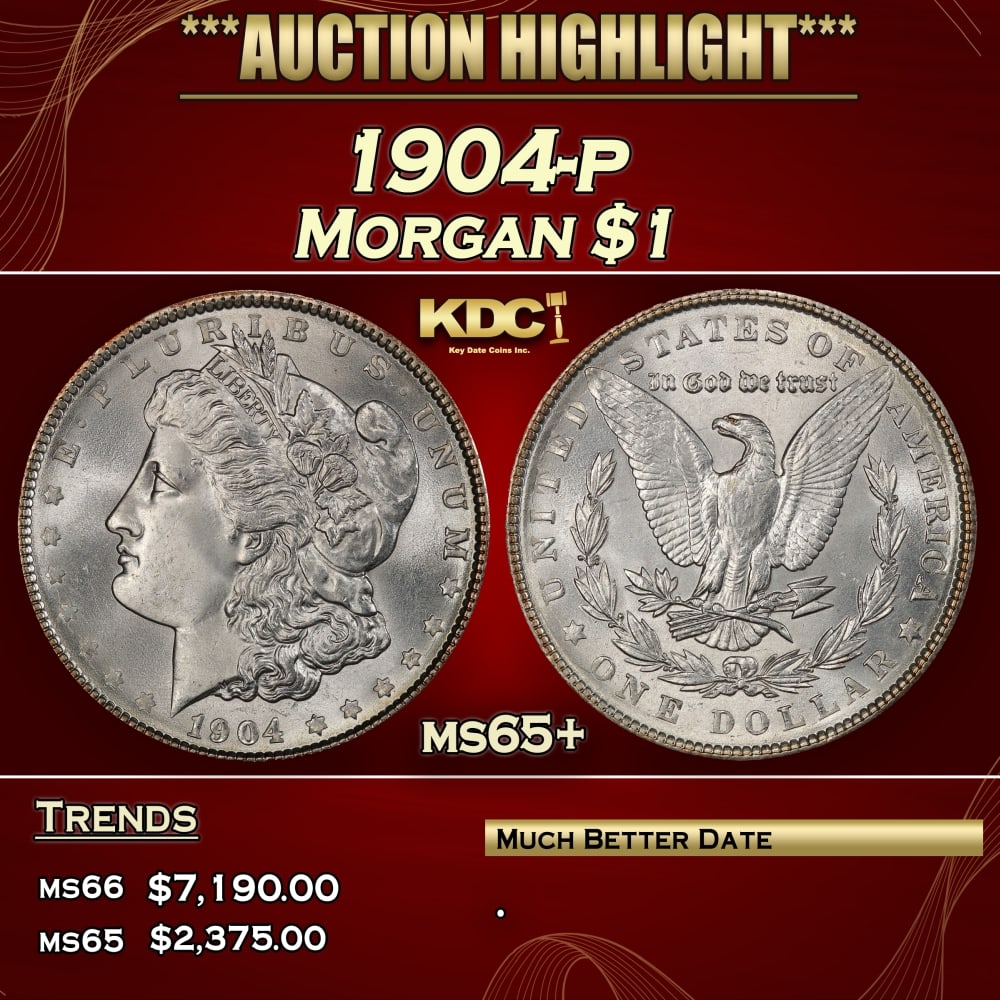 1904-p Morgan Dollar $1 ms65+ SEGS: 1904-p Morgan Dollar $1 ms65+ SEGS. 0