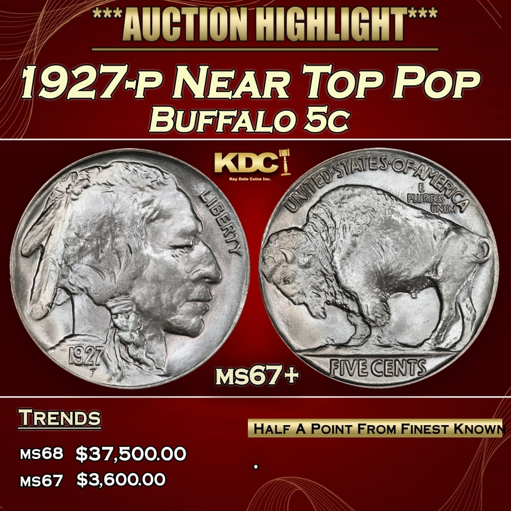 1927-p Buffalo Nickel Near Top Pop 5c ms67+ SEGS (1 of 3)