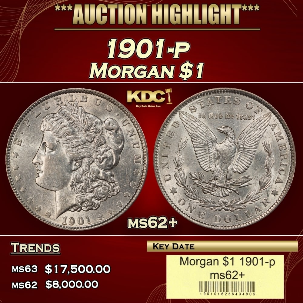 1901-p Morgan Dollar $1 ms62+ USCG: 1901-p Morgan Dollar $1 ms62+ USCG. 0