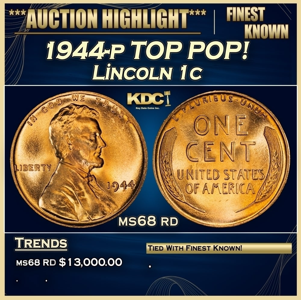 1944-p Lincoln Cent TOP POP! 1c Grades ms68 rd: 1944-p TOP POP! Lincoln Cent 1c Grades ms68 rd. 0