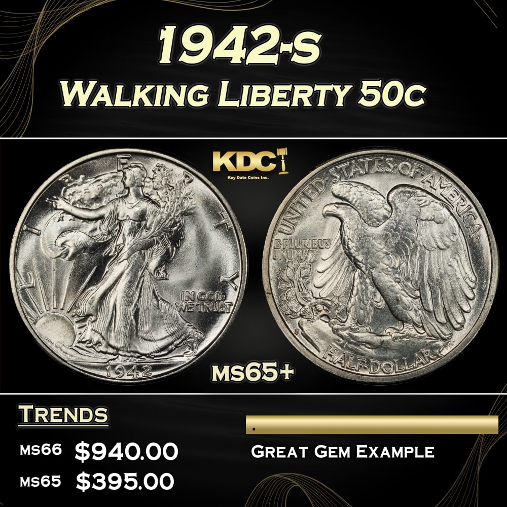 1942-s Walking Liberty Half Dollar 50c Grades ms65+: 1942-s Walking Liberty Half Dollar 50c Grades ms65+.