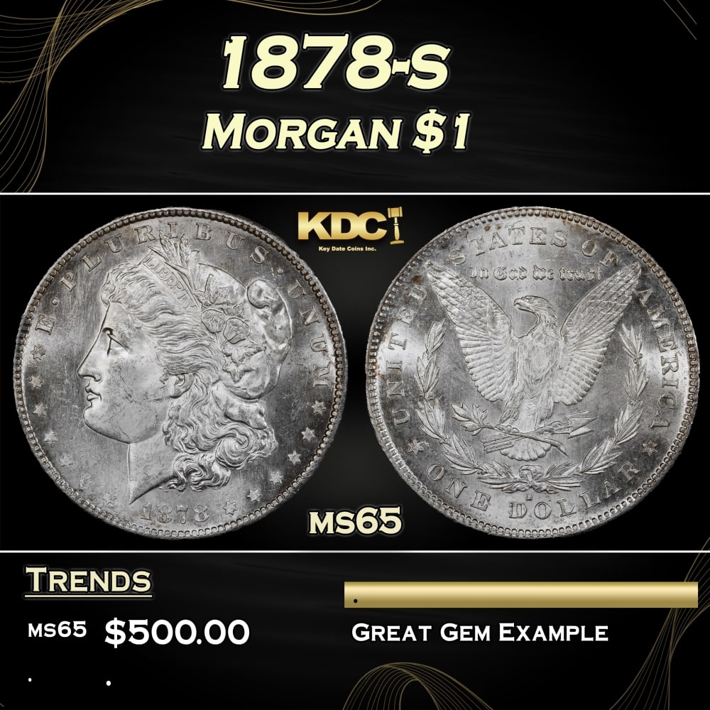 1878-s Morgan Dollar $1 Grades ms65: 1878-s Morgan Dollar $1 Grades ms65. Slightly better date. First year of issue. 0