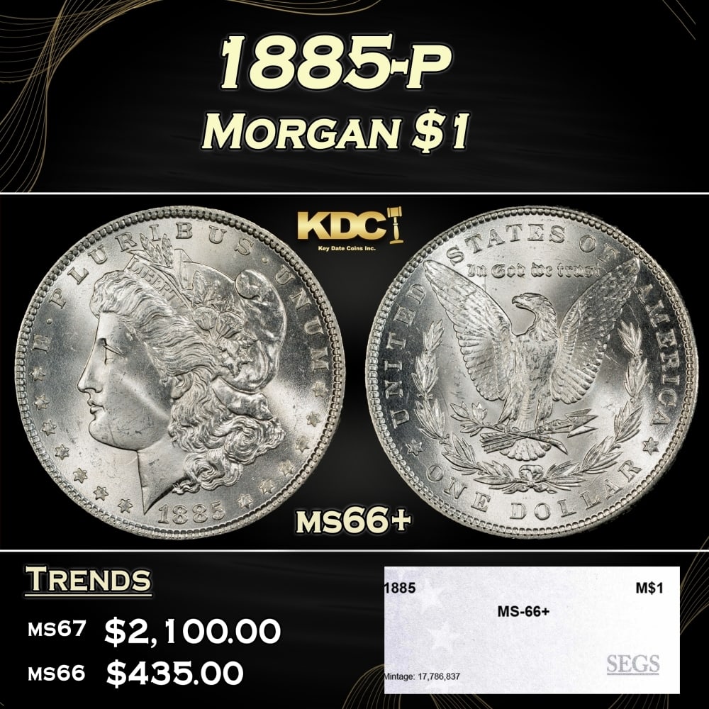 1885-p Morgan Dollar $1 ms66+ SEGS: 1885-p Morgan Dollar $1 ms66+ SEGS. 0