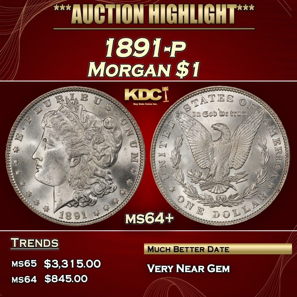 1891-p Morgan Dollar $1 ms64+ SEGS: 1891-p Morgan Dollar $1 ms64+ SEGS. 0