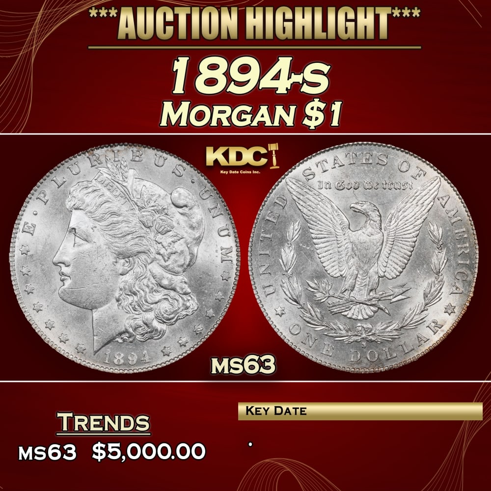 1894-s Morgan Dollar $1 ms63 USCG: 1894-s Morgan Dollar $1 ms63 USCG. 0