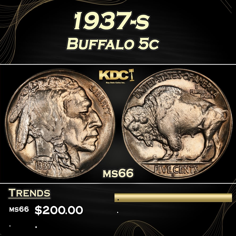 1937-s Buffalo Nickel 5c Grades ms66: 1937-s Buffalo Nickel 5c Grades ms66.