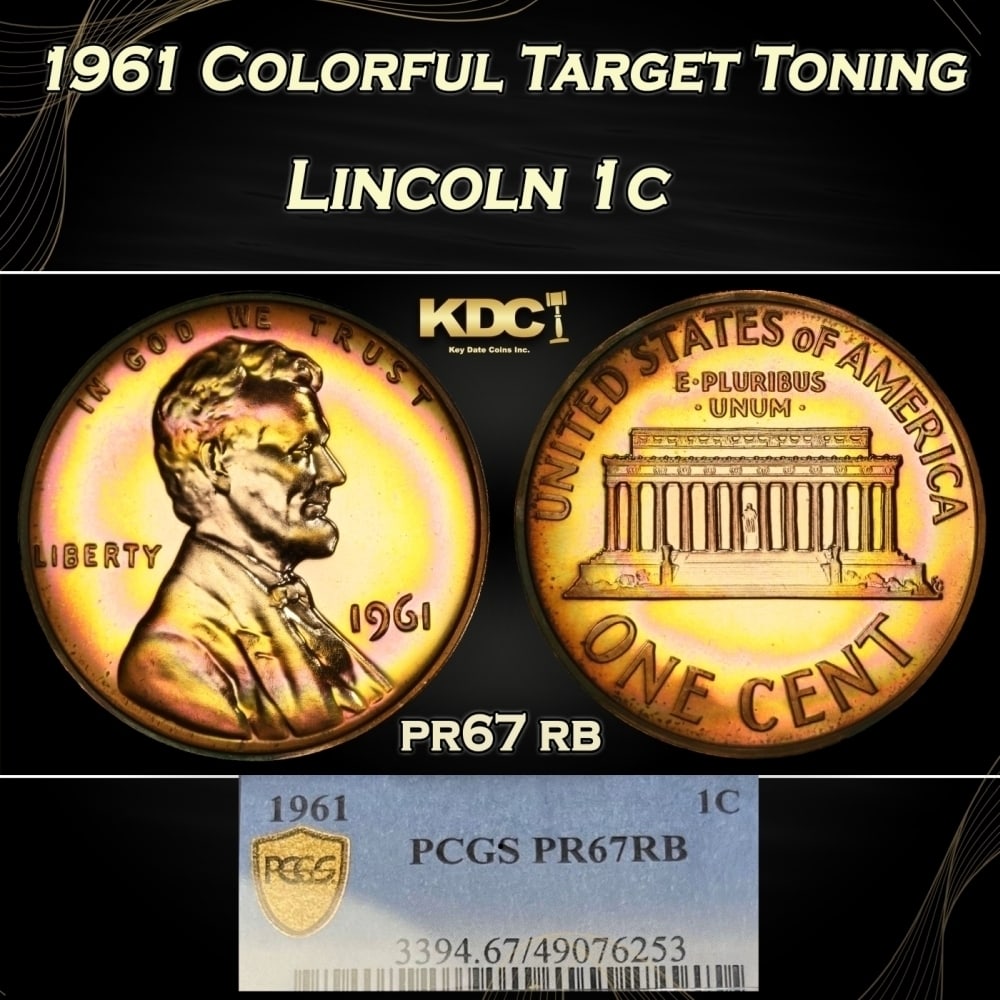PCGS 1961 Proof Lincoln Cent Colorful Target Toning 1c pr67 rb PCGS: PCGS 1961 Colorful Target Toning Lincoln Cent 1c pr67 rb PCGS. 0