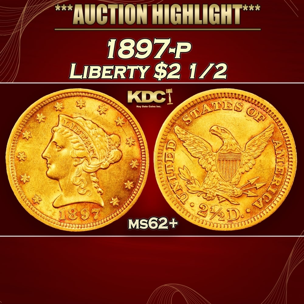 1897-p Gold Liberty Quarter Eagle $2 1/2 ms62+ USCG: 1897-p Gold Liberty Quarter Eagle $2 1/2 ms62+ USCG. 0