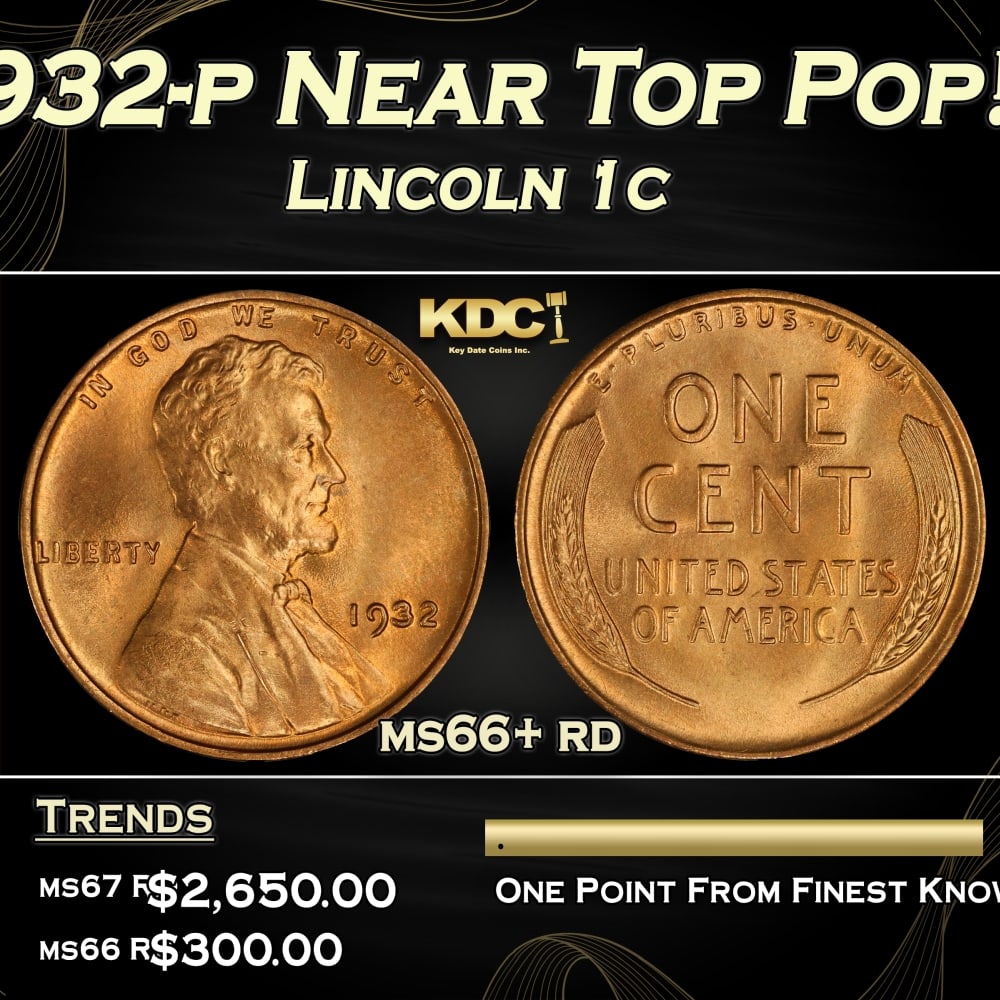1932-p Lincoln Cent Near Top Pop! 1c ms66+ rd SEGS: 1932-p Near Top Pop! Lincoln Cent 1c ms66+ rd SEGS. A Key Date's Pick, Bid to Win Coin