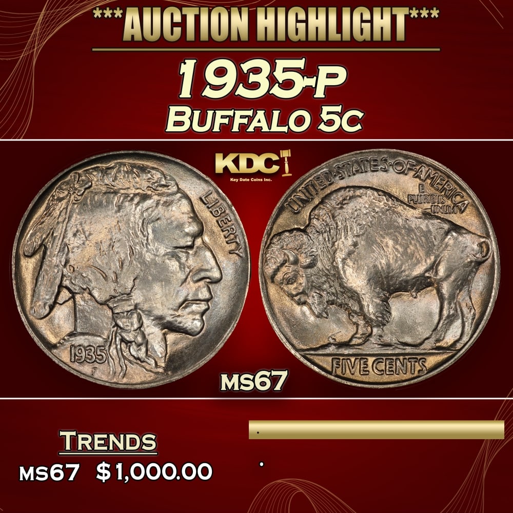 1935-p Buffalo Nickel 5c ms67 SEGS: 1935-p Buffalo Nickel 5c ms67 SEGS. 0