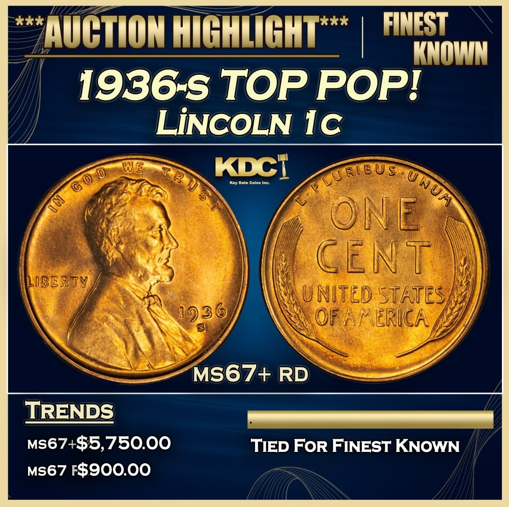 1936-s Lincoln Cent TOP POP! 1c ms67+ rd SEGS (1 of 3)
